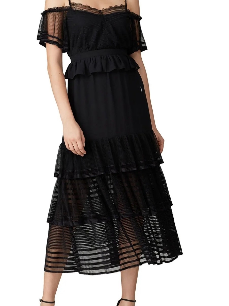 Three Floor Black "Inferno" Midi Cold Shoulder Dress - Sz 10